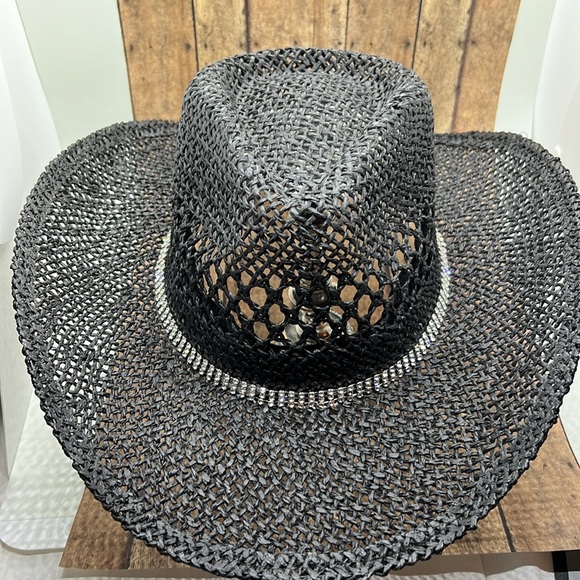 CHIC BLACK WOMENS COWBOY HAT W/ RHINESTONE HAT BAND COUNTRY CONCERT WESTERN HAT - Picture 4 of 9